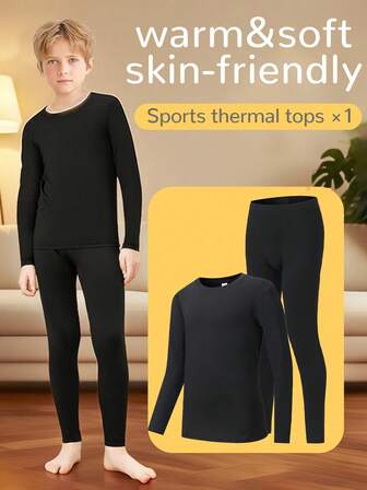 1SET Children's Black Round Neck Warm Underwear Autumn/Winter New Ski Sport Style