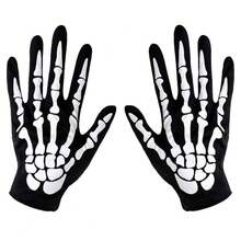 6pcs Halloween Skeleton Print Gloves, Non-Slip Funny Gloves For Personalized Role Play, Horror Skeleton Claw Gloves, Full Finger Short Gloves, Costume, Anime Cosplay Party Accessories, Black