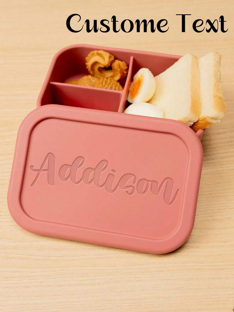 1pc Customized Silicone Lunch Box, Personalized Silicone Food Storage Lunch Box With Engraved Name, Customized Silicone Adult Lunch Box With 3 Compartments, Suitable For Work, Travel, Microwave, Refrigerator, Dishwasher - Multicolor - View 2