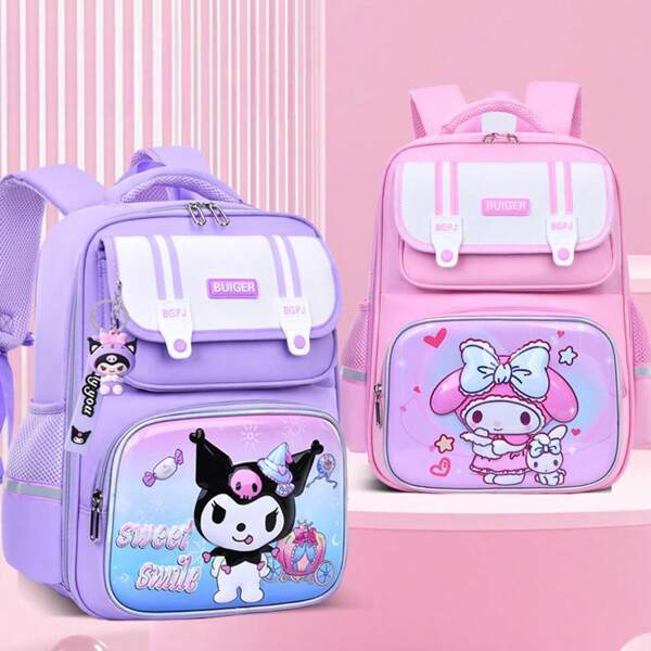 Sanrio Kuromi & My Melody 6-9-12 Years Old Elementary School Backpack, Lightweight School Bag For Boys And Girls, Cartoon Printed Daypack