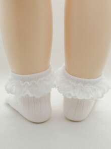 3 Pairs New White Lace Trim Socks, Lolita Style Lace Ankle Socks, School Season Academy Style Baby Girl Socks - White - View 4