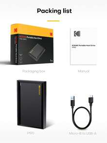 Kodak Portable Hard Drive 2TB/1TB/500GB HDD 2.5 Inch 5Gbps External USB3.0 Storage Disk Compatible With PC Desktop Laptops - Black - View 8