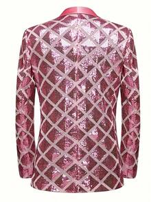 Men's Sequined Single Breasted Suit Jacket Is Perfect For Dinner Parties, Parties, Graduation Ceremonies, And Christmas Parties,  Formal Jackets For Weddings, Dances, And Nightclubs. - Hồng - Xem 6