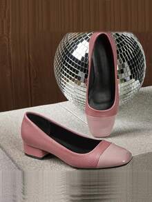 优雅女士紫色和粉色粗跟高帮鞋 - 时尚双色设计，轻质合成鞋面，透气休闲风格，浅口鞋，秋季，低厚鞋底舒适，日常时尚高跟鞋 | 时尚鞋头设计 | 透气结构 - 粉色 - 查看 2