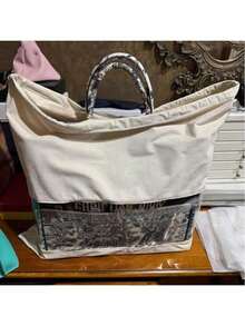 抽绳仿麂皮旅行鞋袋带提手收纳防尘罩带PVC透明窗口返校用品袋收纳袋冬季 - 米色 - 查看 2