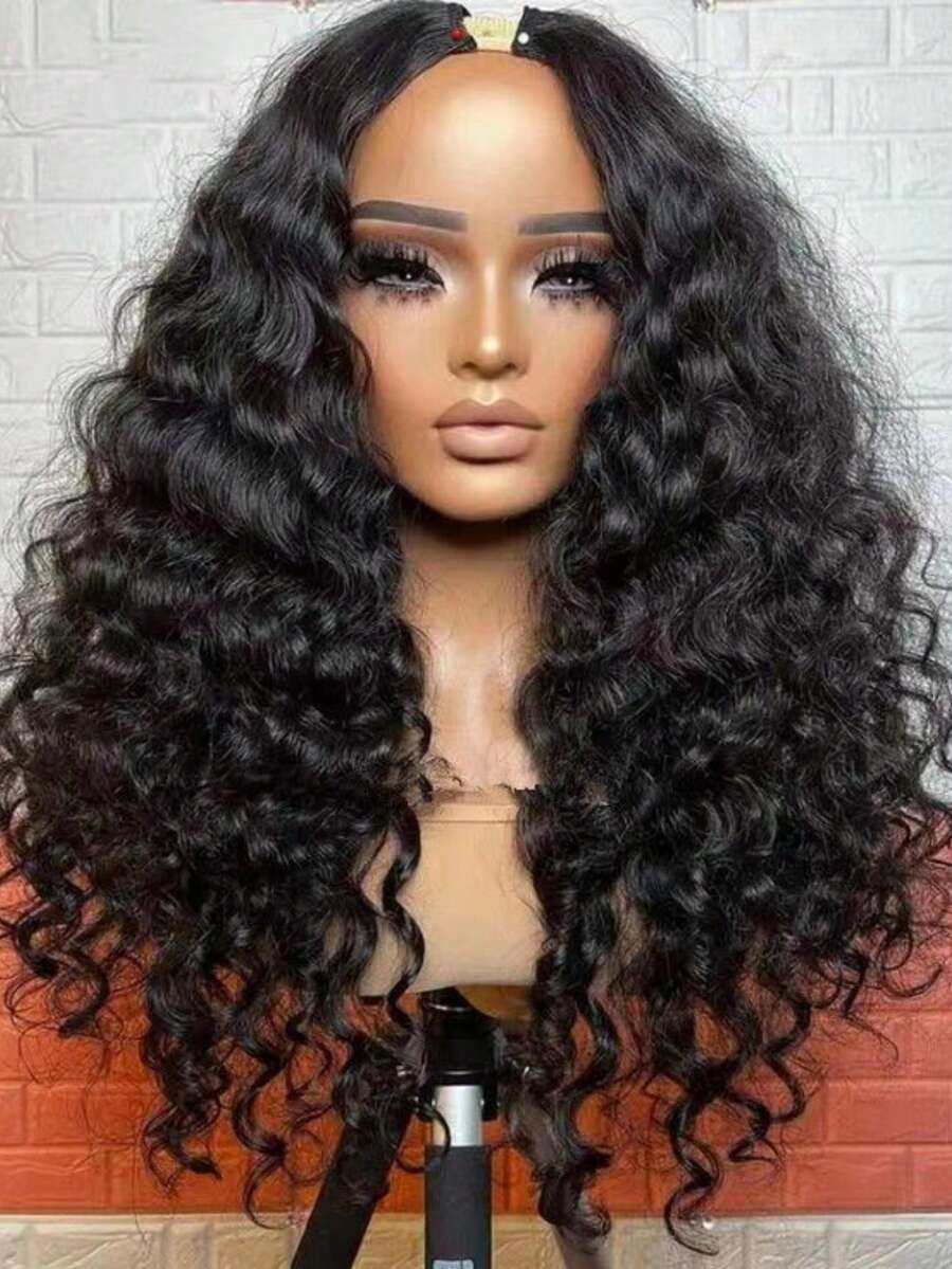 Deep Wave V Part Wig Human Hair For Women 180 Density Upgrade U Part Human Hair Wig Brazilian Remy Curly Glueless Wigs Clip In For Beginner Friendly No Sew In No Glue Natural Color 28 Inch - Natural Black - Xem 1