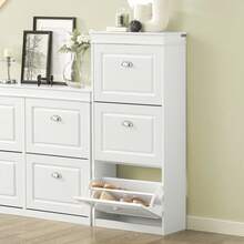SoBuy 3 Flip-Drawers Shoe Cabinet Shoe Rack Shoe Storage Cupboard Organizer Blue W53 X D24 X H118cm FSR94-B - 白色 - 查看 1