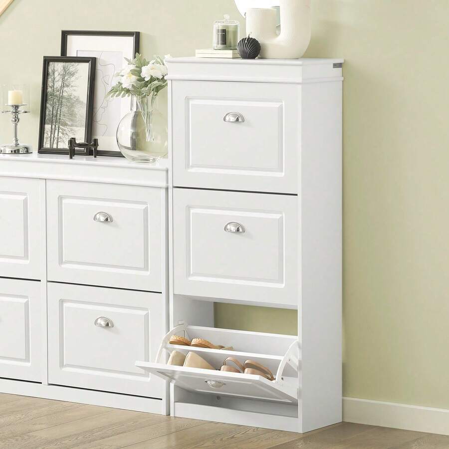 SoBuy 3 Flip-Drawers Shoe Cabinet Shoe Rack Shoe Storage Cupboard Organizer Blue W53 X D24 X H118cm FSR94-B - 白色 - 查看 1