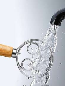 1 pieza Tamiz de harina con mango de madera, Mezclador de masa danés, Batidor de acero inoxidable