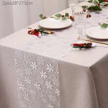2pcs/Set Christmas Gold Snowflake Table Runner 11*197 Inches, Shiny Gold Foil Decor For Christmas, Holidays, Home, Party, Kitchen, Daily Use, DIY