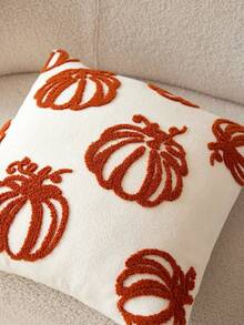 1pc Thanksgiving Beige Pumpkin Embroidered Throw Pillow Cover, Suitable For Indoor Decor, Harvest Festival Decorative Pillow Cover, Pillow Insert Not Included - Beige - View 5
