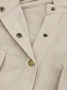 Plus Size Corduroy Shacket With Collar Long Drop Shoulder Sleeves And Pockets Casual Regular Length Coat Non Stretch Fabric