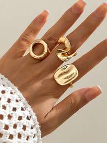 3Pcs European And American Cross-Border Jewelry Design Sense Asymmetric Alloy Ring Set Creative Hollow Square Ring Joint Ring Personalized Hip-Hop Punk Opening Versatile Ring Women's Jewelry Jewelry Gothic Style Western Jewelry Women's Accessories Women's Jewelry Set