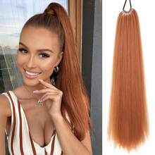 24 Inch Synthetic Ponytail Hair Extensions, Black Natural Braided Ponytail Wig, Long Straight Hair, Elastic Band Fastener, For Women - Multicolor - View 27