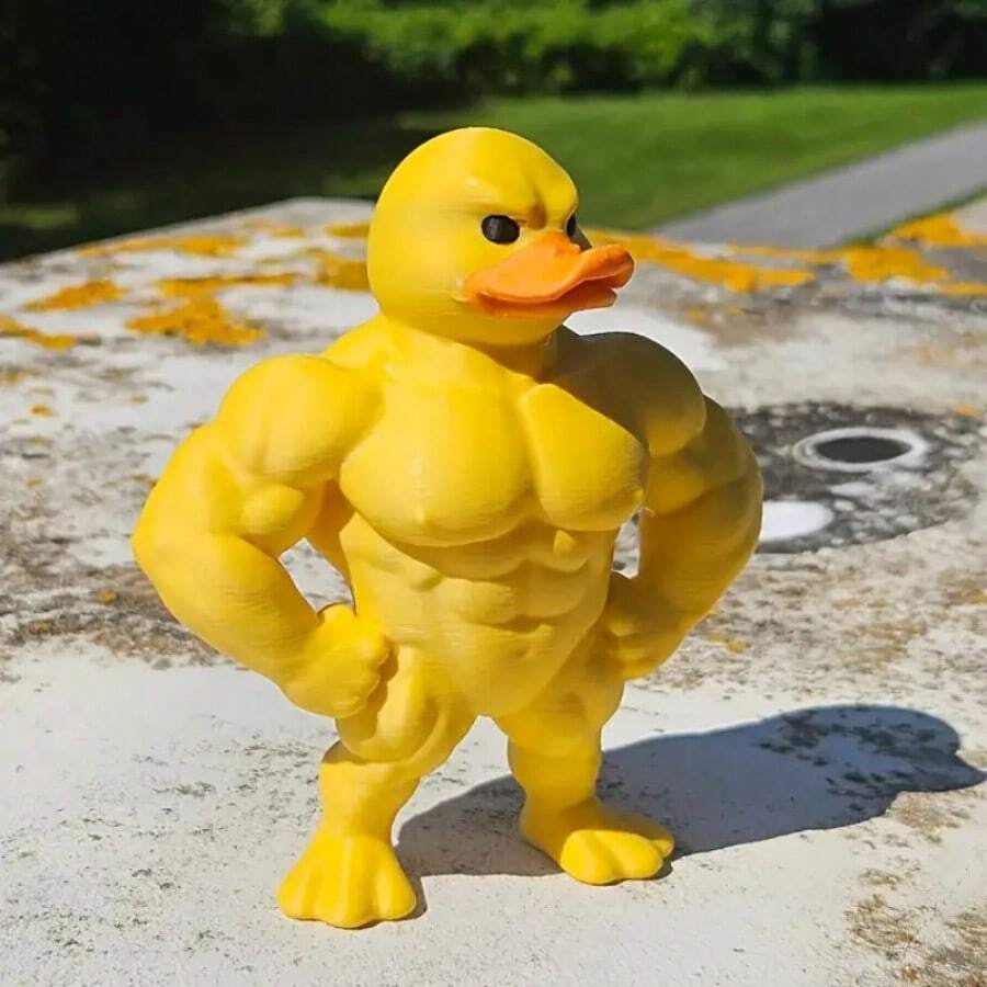 1pc Yellow Fitness Duck Decor - Funny Muscle Duck Statue, Humorous Office Accessory, Fitness Theme Decoration, Funny Gift For Men, Strength Training Relaxation Item - Multicolor - View 1