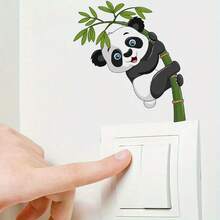 Cute Cartoon Panda Holding Bamboo Sticker, Fresh Green Plant Creative Switch Sticker Decor For Hotel, Home, Office, Living Room, Bedroom, Removable PVC Wall Sticker - Multicolor - View 4