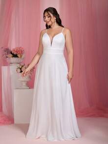 Mgiacy V-Neck Lace Backless Maxi Dress - White - View 1