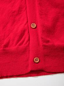 Unisex Casual Solid Color Round Neck Button Up Long Sleeve Cardigan Sweater, Suitable For Autumn/Winter, Christmas - Đỏ - Xem 7