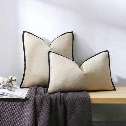 1 件（不含枕芯）亚麻枕套，波西米亚农舍纹理装饰枕套，适用于沙发床，柔软亚麻混纺装饰靠垫套，适合家居装饰