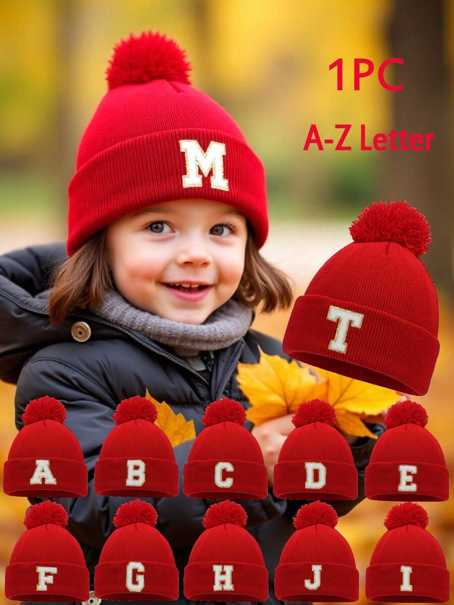 1 pieza Gorro de bebé recién nacido de 26 letras tejido, gorro de invierno y primavera para niños, gorro para niños, accesorios para bebés, gorros elásticos para niños