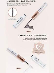 2-In-1 Eyelash Glue, Long-Lasting & Waterproof, Includes Eyelash Glue, Tweezers, Eyelash Brush, Removable, Brush, Tweezers, Lightweight Long-Lasting Waterproof, All-Day Wear, 2-In-1 Eyelash Glue, Suitable For DIY Eyelash Extension - Black - View 4