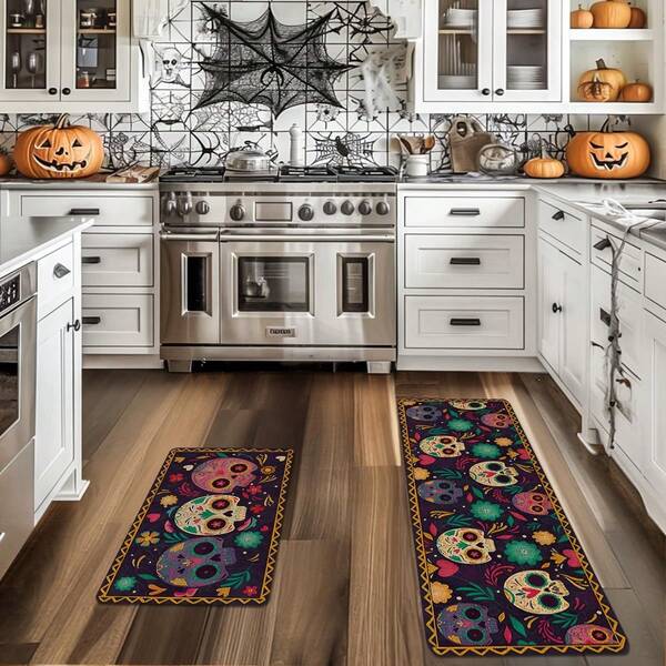 1pc Thickened 0.47 Inch/1.2cm Skull Non-Slip Kitchen Mats,Perfect For Halloween, Day Of The Dead & Easter Decor,Durable,Non-Slip,For Bedroom, Living Room, Laundry, And Bathroom,Halloween Decor,Home Decor Halloween Party