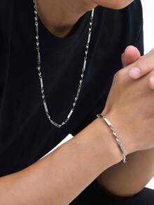 1 buc minimalist din oțel inoxidabil cu nod de bambus cruce de argint colier brățară bărbați bijuterii accesoriu