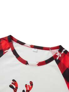 Christmas Family Pajamas Matching Set Elk Print Long Sleeve Tops And Red Plaid Pants Sleepwear - Đỏ - Xem 6