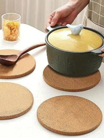 1pc Thick Round Soft Cork Trivet - Heat Resistant Tableware, Cooking Utensils & Plant Mat, Perfect Home Decor - Suitable For Kitchen Countertop And Dining Table