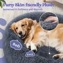 1 pieza Cama para mascotas con forma de rosquilla, Almohadilla y Casa para Gatos - Suave y Esponjoso Pelaje Sintético, Cálido y Suave, Adecuado para Perros y Gatos Pequeños, Medianos y Grandes. - Gris Claro - Ver 10