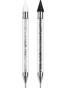 Stilou cu selector de strasuri, stilou cu două capete, pietre prețioase, cristale, știfturi, selector de ceară, creion, stilou, mărgele de cristal, mâner, manichiură, artă pentru unghii, instrument de decorare DIY (negru și alb) - Multicolor - Vizualizare 8