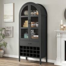 Wine Bar Cabinet, 71" Tall Arched Storage Cabinets With Door, Liquor Bar Cabinet, Whiskey Station With Wine Rack & Glass Holder,  Liquor Cabinet For Home