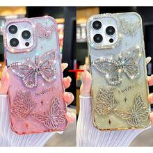 Korean Ins Style Electroplated Silicone Phone Case Compatible With IPhone 16 Pro Max, 3D Rhinestone Butterfly Design, Soft Full Coverage Case Compatible With IPhone 14 Pro, 13, 12, Unique Design Compatible With Samsung S25 - Pink - View 17