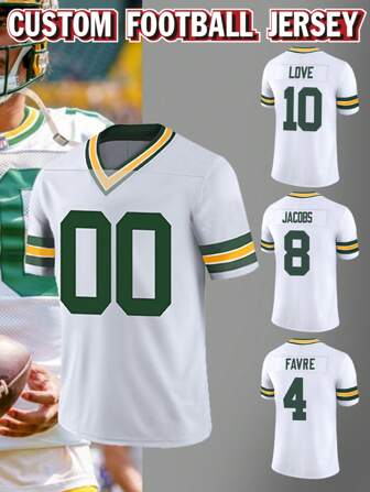 Anpassat namn och nummer Pojkvänsstil Broderad amerikansk fotbollströja för män Green Bay Vit V-ringad personlig kortärmad skjorta Party Game Träningstävling Sport Top DIY S-XXL Snygg, Hipster, Kontrakterad, Enkel kostym, Minimal Chic, Casual Personlig, Custom, Unik, Skräddarsydd fotbollsspelareskostym, Treasurefinds, Killedräkter, Anpassad fotbollströja, Sportig pojkvänstil Herrkläder Idealisk Presenter till honom pojkvän, familj, vänner, barn på födelsedagar, för skola/tävling, för sport/klättring