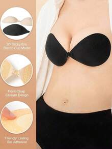 2/1 Pair Adhesive Push-Up Bras, Reusable Strapless Front Closure Invisible Nipple Covers, Women Lingerie & Accessories - Multicolor - View 3