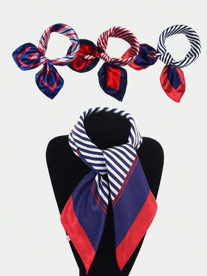1pc Navy Silk Scarf, Professional Stewardess Small Neckerchief, New Women Fashion Versatile Scarf Tie For Bag Decor, Ribbon Accessory Necktie For Dress