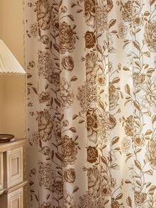 1 件复古金色花卉印花窗帘，杆袋设计，米色流苏半透明厨房短窗帘，房间隔断，门帘，可水洗，适用于家庭、卧室、书房、客厅、阳台、露台、窗扉、装饰，所有季节，秋季 - 金色 - 查看 8