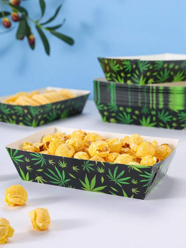 10/24pcs Green Leaf Food Boxes, Fries Boxes, Popcorn Boxes, Popcorn Boxes, Suitable For Birthday Party Decorations And Home Movie Night Snacks, Suitable For Lunch Box, Bakery Bread, Burger Restaurant
