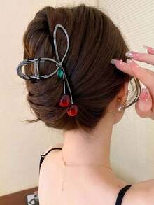 1pc Small Cherry Clip For Women's Large Hairpin, Hair Clip For Back Of Head, High-End Hair Claw, Hair Accessory Cute Valentine's Day Valentines Hair Clips Hair Jaw Clip Hair Clamps Hair Clutch Hair Catcher Clip, School Stuff, College - Gold - 查看 4