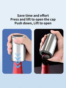 CLITON Stainless Steel Beer Bottle Opener, Automatic Push Down No Damage To Bottle Cap, Quick To Open Small Portable Bottle Cap Openers For Home Bars Picnic Camping Hiking,Wine Gifts For Men