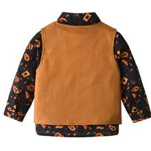 Completo da gentiluomo per bambini in età prescolare, set da 3 pezzi comprendente gilet, camicia stampata e pantaloni, abbigliamento per feste autunnali/invernali e vacanze
