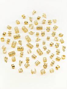 70颗波西米亚风迷你脏辫珠，复古镂空金属发夹，辫子发饰，爪子，夹子，发卡 - 金色 - 查看 5