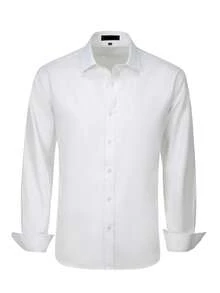 Men's Shirt Solid Color Versatile Banquet Festival Daily Wedding Tuxedo Formal Long-Sleeved Outfit Men Single-Breasted Size XS-XXXL 1PC Fall Clothes For Men - 白色 - 查看 1