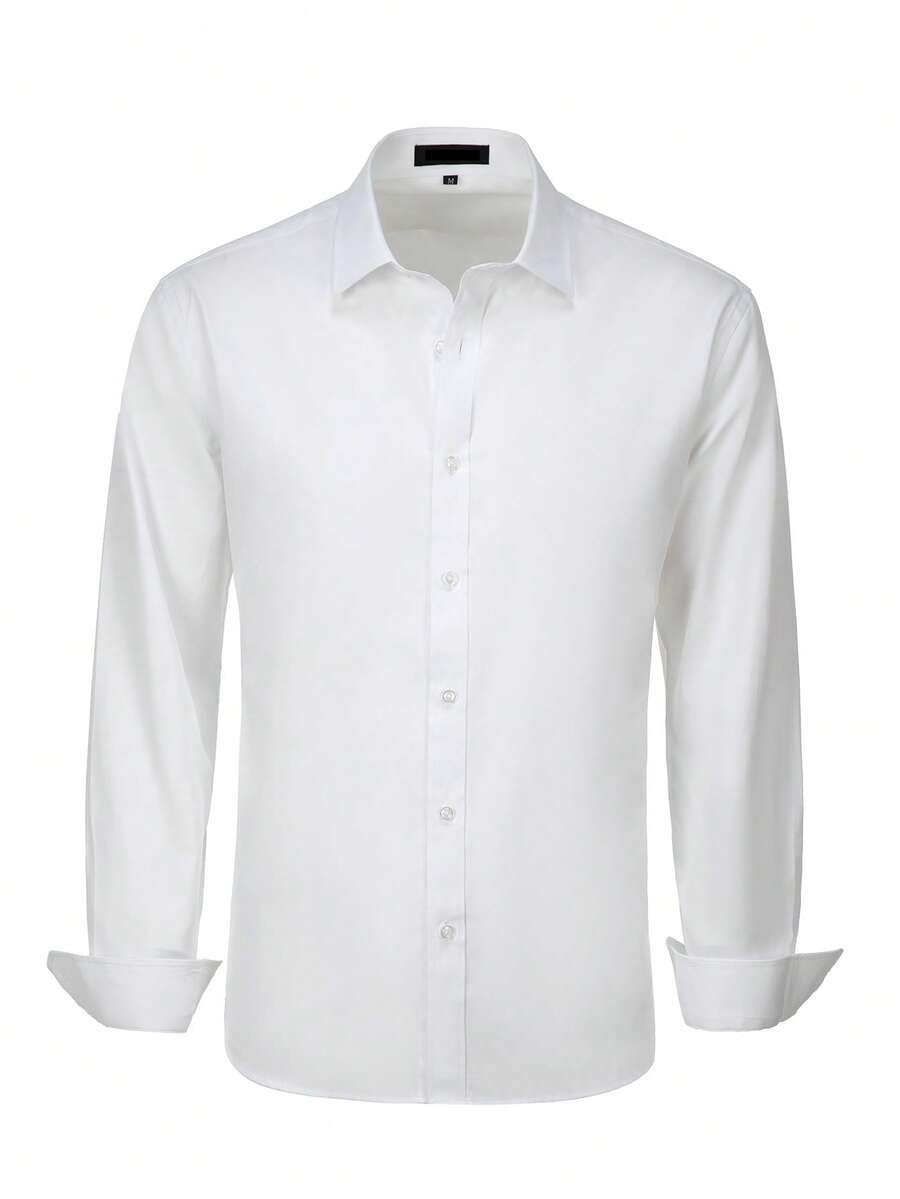 Men's Shirt Solid Color Versatile Banquet Festival Daily Wedding Tuxedo Formal Long-Sleeved Outfit Men Single-Breasted Size XS-XXXL 1PC Fall Clothes For Men - 白色 - 查看 1