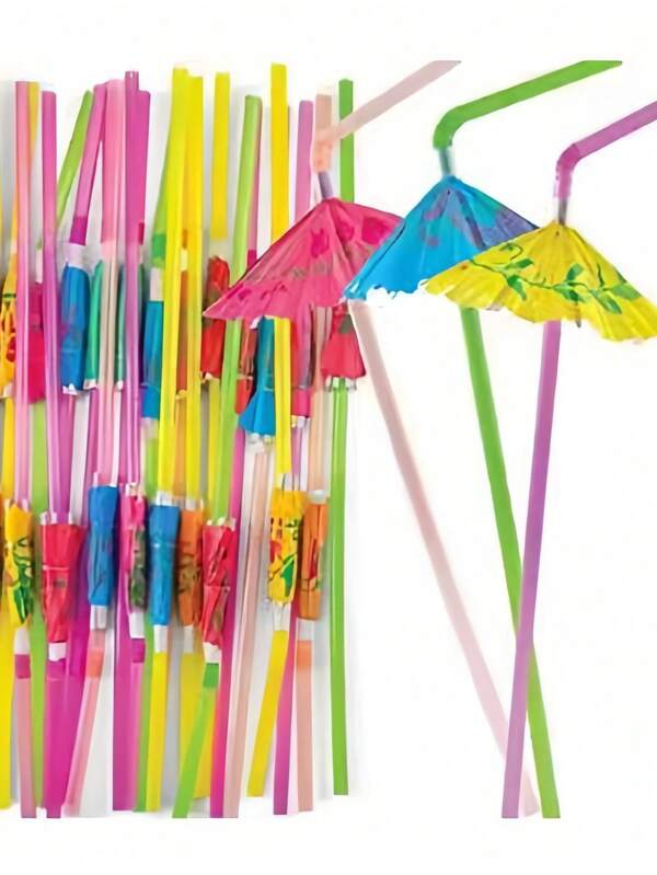 10/20/30/50 pièces Paille parapluie hawaïenne tridimensionnelle, paille artisanale de décoration de fête, paille art bande fluorescente