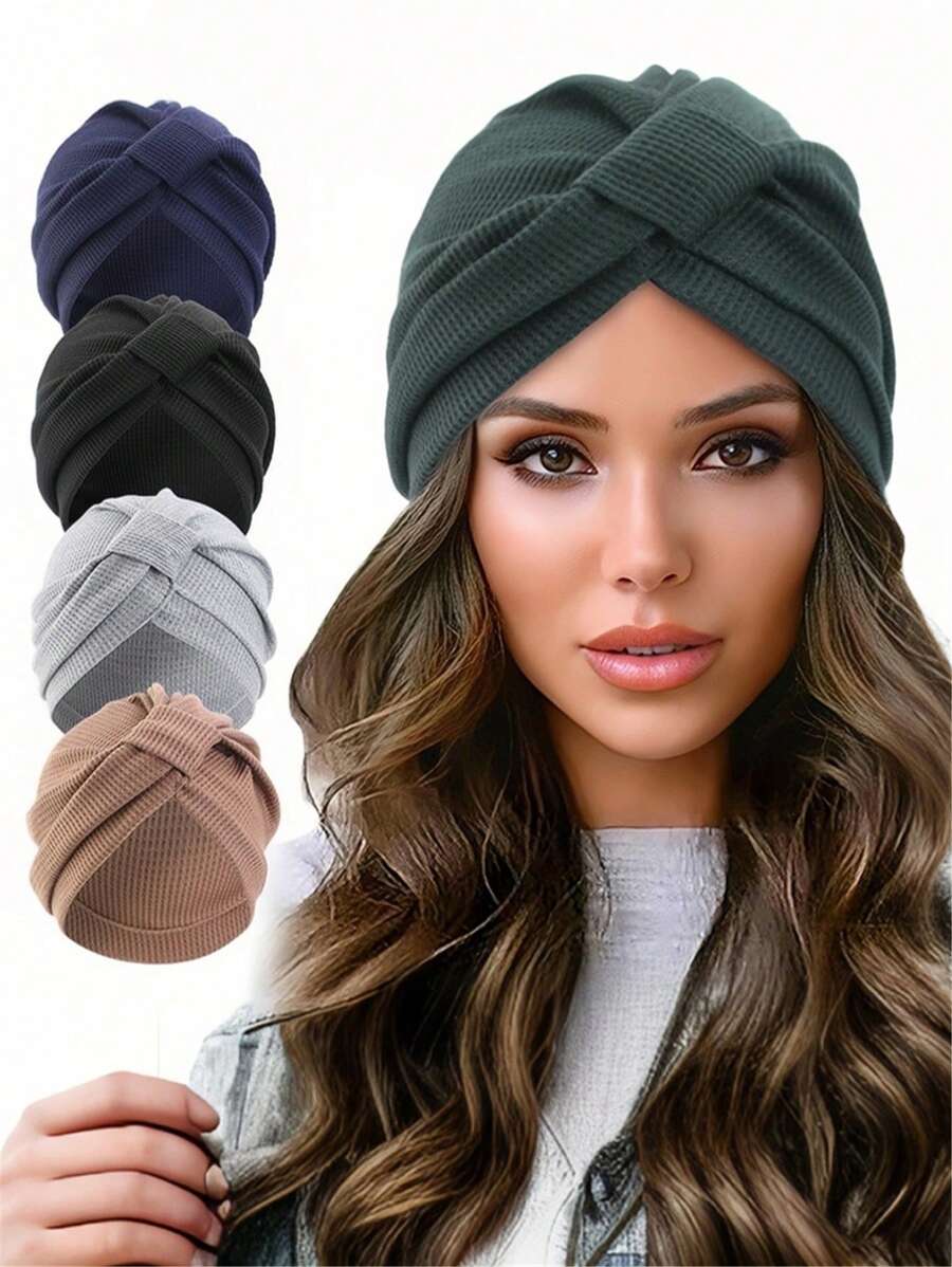 1pc Waffle Criss-Cross Headband Cap, Suitable For Women, Solid Color Hair Care Cap & Headscarf