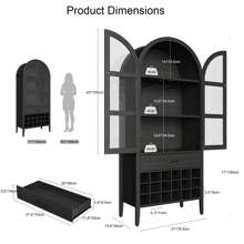 Wine Bar Cabinet, 71" Tall Arched Storage Cabinets With Door, Liquor Bar Cabinet, Whiskey Station With Wine Rack & Glass Holder,  Liquor Cabinet For Home