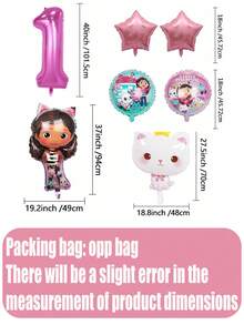Gabby's Dollhouse 7 قطع بالونات ديكور حفلة عيد ميلاد لعبة بيت الدمية الكرتونية جابي، مجموعة بالونات من الألمنيوم المطبوع، ديكور لحفلات المناسبات والأعياد والأجواء الاحتفالية، هدية عيد الميلاد المثالية للأصدقاء، ديكور منزلي مثالي، ديكور غرفة مثالي، هدية عيد الحب، هالوين،