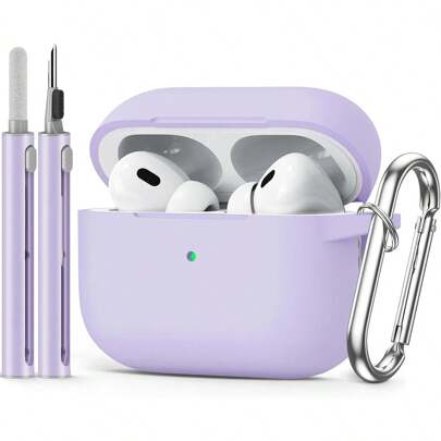 1 pieza Estuche protector compatible con auriculares de Apple, juego con lápiz de limpieza, color morado