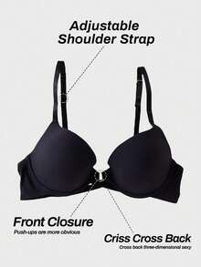 Áo ngực nâng ngực gợi cảm, Áo ngực không gọng, không đường may, cài trước, dây chéo sau, Áo lót hai dây cơ bản, màu trơn, thoải mái, cài nút phía trước, ôm sát. - màu đen - Xem 5